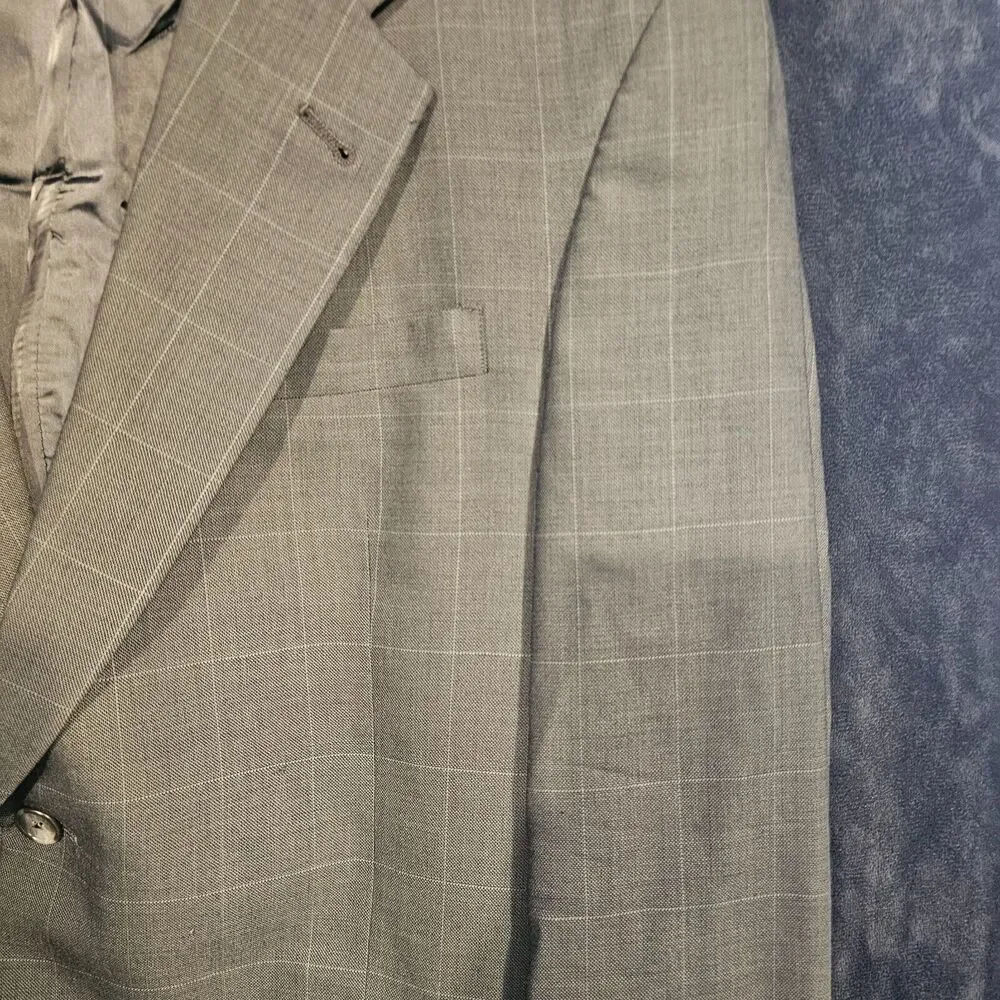 Hart Schaffner Marx Mens Grey Wool Windowpane Blazer Sportcoat 40R Flaw